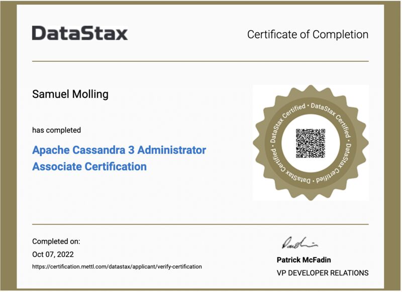 Apache Cassandra 3 Administrator Associate Certification