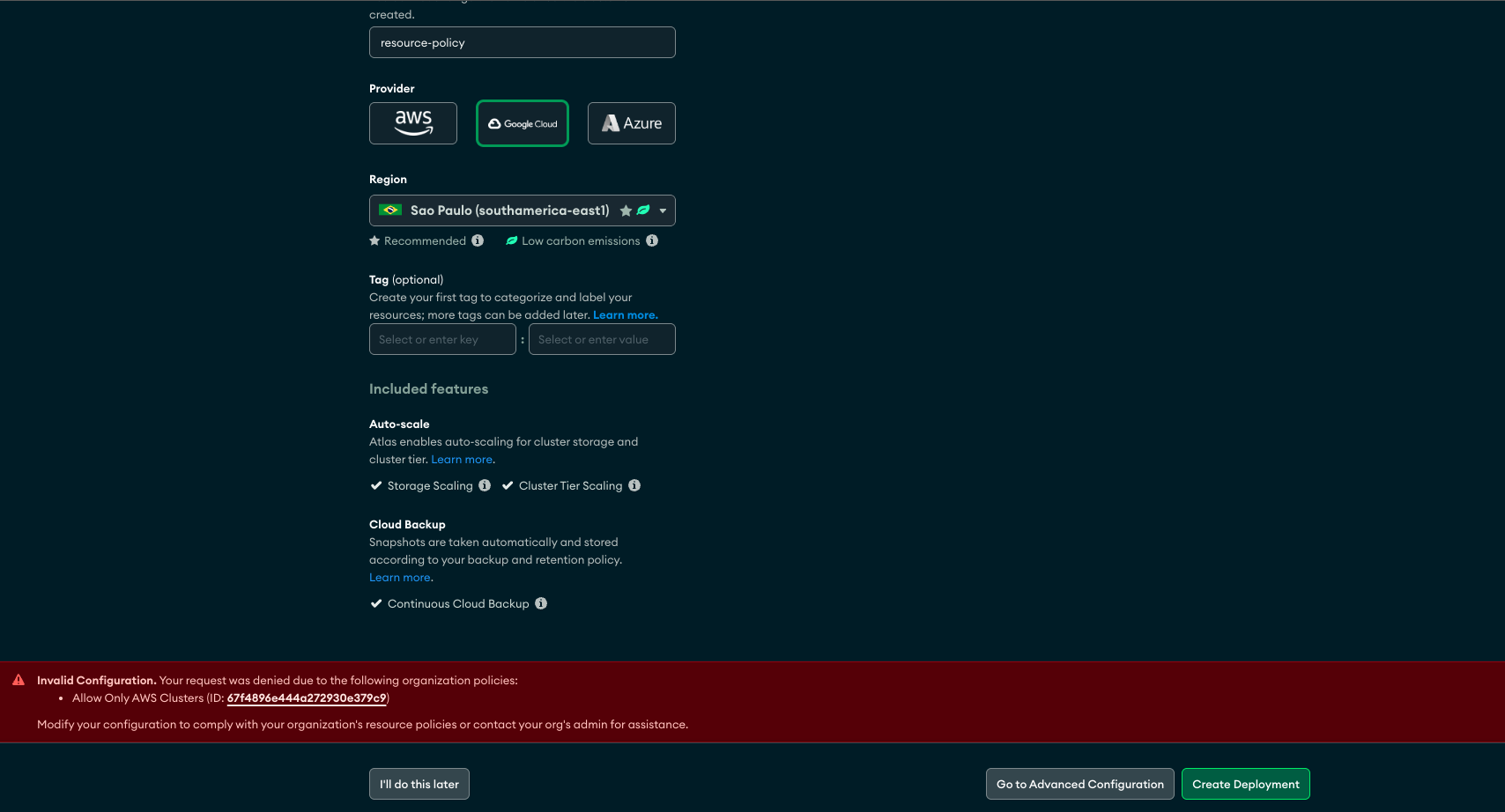 Execução do Terraform com Resource Policies
