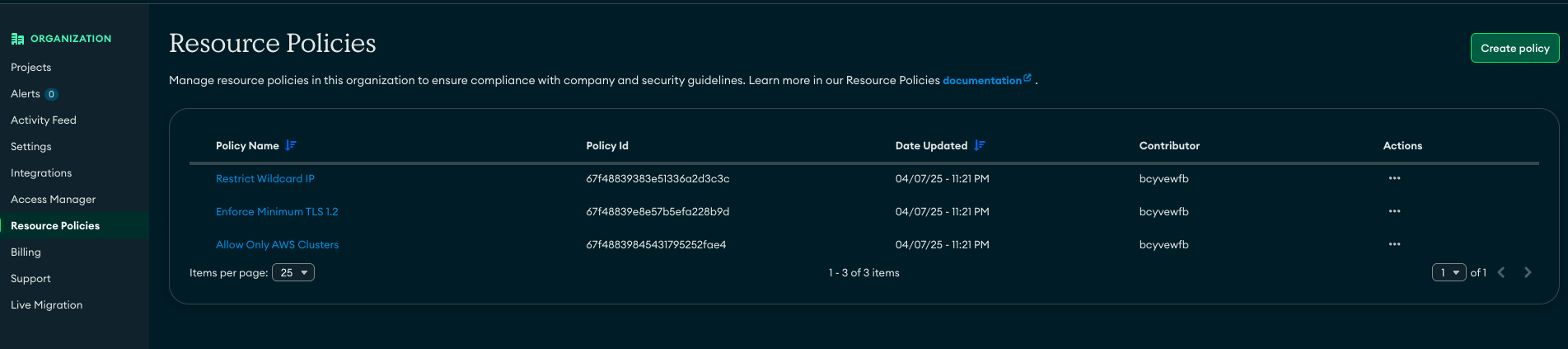 Resource Policies visíveis na UI do Atlas